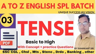 SSC CGL English Classes 2023 | English | Basic tense | Foundation Course | Day 03 | RAMAKANT SIR