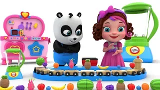 Pinky and Panda Playing with Toy Fruits and Vegetables - Learning Videos