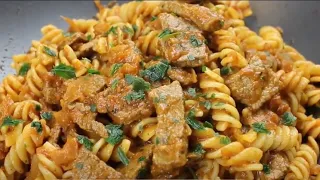 Make noodle pan with beef yourself, 🍝 Beef strips, #cooking ideas and recipe, ENG SUB