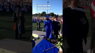 He tripped at his high school graduation but he played it off well 😂