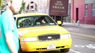 Dakota Johnson on location for 'Madame Web' in New York in a taxicab in 4k HDR