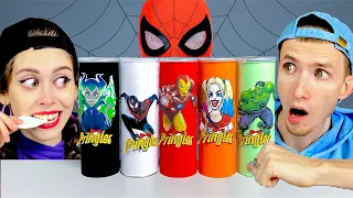 프링글스를 먹으면 무엇으로 변할까요! Spiderman vs Hulk Mukbang Giant Pringles by SWEET EAT