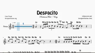 Despacito Easy Notes Spanish Sheet Music for Flute Recorder Partitura Fácil Notas Flauta Violin