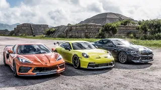 Forza Horizon 5 Drag race: Porsche 911 GT3 (992) vs BMW M8 Competition vs C8 Corvette