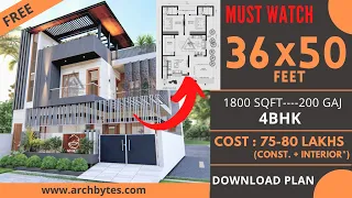 36x50 House Design-Amazing 4BHK | 11X15 Meters | 200 Gaj | Terrace Garden| 3D Floor Plan | ArchBytes