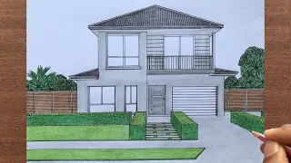 How to Draw a Bungalow in 1-Point Perspective