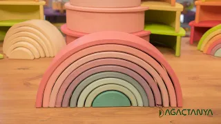 AgactanyaUSA Waldorf 12 Piece Rainbow Pastel   Wooden Toy