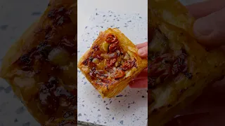 Upside-Down Puff Pastry with Garlic, Shallots, and Tomatoes #easyrecipe #asmr #asmrfood