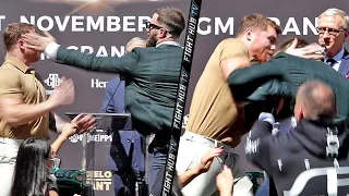 FULL VIDEO - CANELO SWERVES CALEB PLANT SLAP! LANDS PUNCH ON HIM AS BOTH ALMOST FIGHT AT FACE OFF