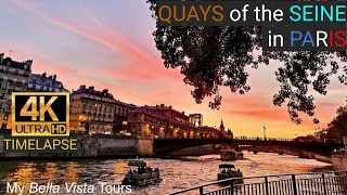 4K TIMELAPSE - QUAYS OF SEINE - PARIS - FRANCE - RED SUNSET - (4k Ultra HD)