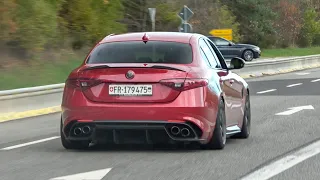 Alfa Romeo Giulia Quadrifoglio with Decat Exhaust - Redline REVS, Accelerations, Powerslides!