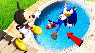 GTA 5 Water Ragdolls Sonic vs Mickey Mouse Jumps/Fails #93 (Euphoria physics Funny Moments)