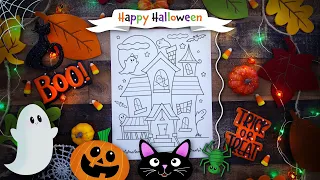 🧡🖤HAPPY HALLOWEEN 🎃👻Coloring Pages for Kids | Halloween Coloring Video 💚Spooky House with Cute Ghost