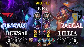 T1 Gumayusi Rek'Sai vs GEN Rascal Lillia Jungle - KR Patch 11.5