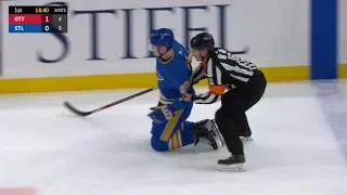 Ivan Barbashev escorted to the bench after losing skate blade
