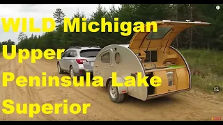 WILD MICHIGAN Upper Peninsula  Lake Superior Boondocking in a Teardrop Trailer Subaru Overlanding