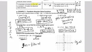 Algebra IIA Lesson 2-9 Absolute Value Functions
