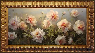 Peony Garden in Spring, Impressionist Oil Painting | Framed Art Screensaver for TV
