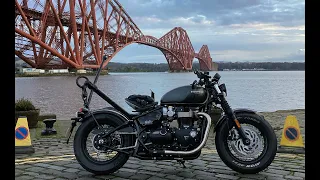 Triumph Bobber first Full ride with Motone Shortys exhaust and inverted mirrors