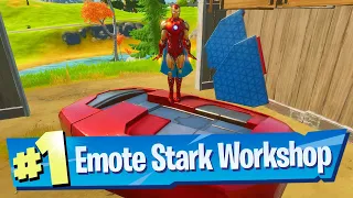 Emote as Tony Stark in the Stark Workshop Location - Fortnite (Awakening Challenge)