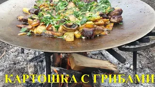 КАРТОШКА С ГРИБАМИ НА САДЖЕ НА КОСТРЕ #01