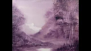 494) Two Color Tonalist Watercolor Landscape Painting: Exploring Dioxazine Purple and Lemon Yellow