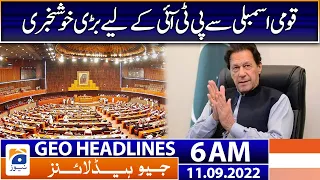 Geo News Headlines 6 AM - Big news for PTI from National Assembly! | 11 September 2022