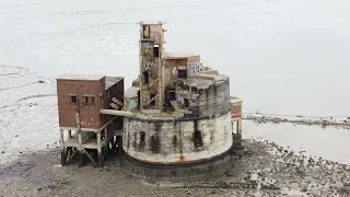 Drone flight over Grain Fort River Medway/Thames Estuary