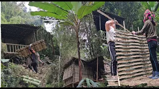 How to weave bamboo to make house walls, build a cooking stove, and complete a house in the forest