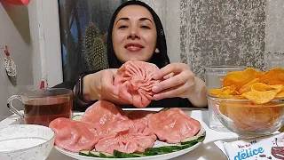 ვარდისფერი ხინკლის მუკბანგი| MUKBANG Nini Kvirike| ASMR | Georgian Mukbang