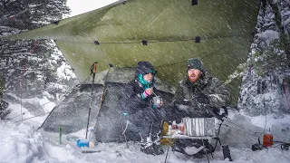 Winter Storm Camping with my Wife - Blizzard Survival - HEAVY SNOW