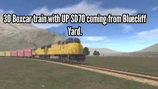 30 Boxcar train with UP SD70 coming from Bluecliff Yard in Train and Rail Yard Simulator