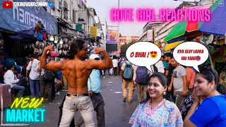 CUTE GIRLS REACTION (😍🥵) INDIAN BODYBUILDER PUBLIC REACTION 😲 | IN KOLKATA (NEW MARKET)😍 #reactions