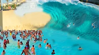 piscina de olas SE ROMPE e inunda parque acuático...