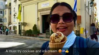 Visit old town Corfu Greece 2023 eating the best Greek ice cream and go shopping