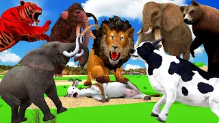 Giant Lion vs  Cow Buffalo Saved By Mammoth Elephant Gorilla vs T rex Animal Revolt