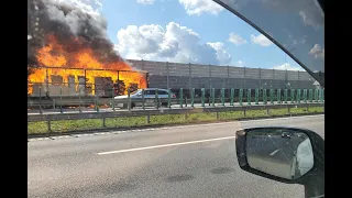 Užfiksavo nelaimę greitkelyje ties Kaunu: atvira liepsna degė vilkiko priekaba