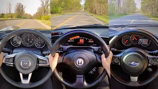 Mazda Miata vs. Honda S2000 vs. Subaru BRZ - POV Comparison