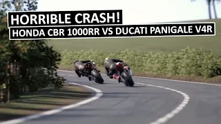 HORRIBLE HIGHSPEED CRASH! Honda CBR 1000RR vs Ducati Panigale V4R