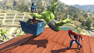 GTA 5 Water Ragdolls  SPIDERMAN VS CAPTAIN AMERICA VS HULK JumpsFails EP.52 (Funny Moments)