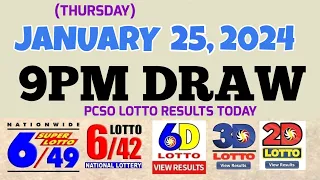 Lotto Result Today 9pm draw January 25, 2024 6/49 6/42 6D Swertres Ez2 PCSO#lotto