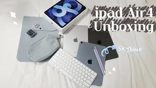 🍎 iPad Air 4 (Sky Blue) Unboxing 🍎 Apple pencil Magic keyboard│in korea seoul