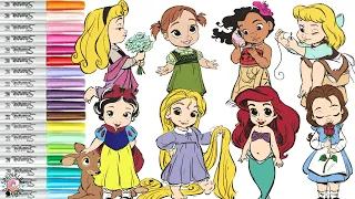 Disney Princess Coloring Book Compilation Aurora Belle Moana Anna Cinderella Rapunzel Ariel Tiana