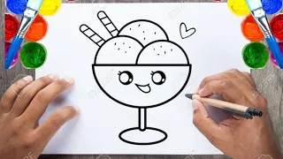 HOW TO DRAW CUTE ICE CREAM EASY STEP BY STEP FOR KIDS | DRAW CUTE THINGS |SAND PAINTING | ارسم والعب