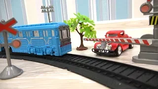 Metro train and the railroad - Playing with cars and trains for children