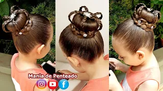 Penteado Infantil com coque e tranças em formato de coroa