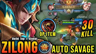 30 Kills + SAVAGE!! OP Zilong with The New WAR AXE (AUTO SAVAGE) - Build Top 1 Global Zilong ~ MLBB