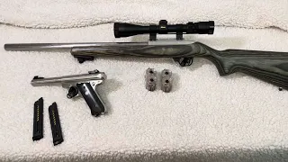 Rifle and Pistol Pairings part 2 - Ruger 10/22 stainless and Ruger Mark II stainless target.