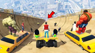 GTA 5: Franklin & Shinchan GOLD CAR Ramp Challenge with AVENGERS AND GHOST ARMY! | (GTA 5 mods)