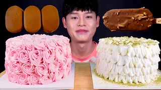 ASMR 크림폭탄케이크🍰 딸기크림케이크 생크림케이크 매그넘 티코 초코아이스크림 먹방~!! Cream Cakes With Chocolate Ice cream MuKBang~!!